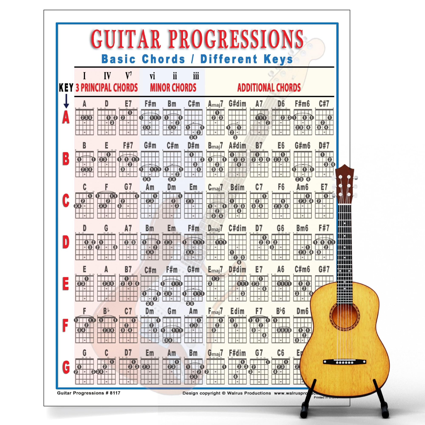 Mini Guitar Chord Chart Poster - Laminated Guitar Progressions Chord Poster for Beginners and Musicians - Guitar Chord Trainer - Acoustic Guitar Mini Guitar Chord Chart Poster - Laminated Guitar Progressions Chord Poster for Beginners and Musicians - Guitar Chord Trainer - Acoustic Guitar